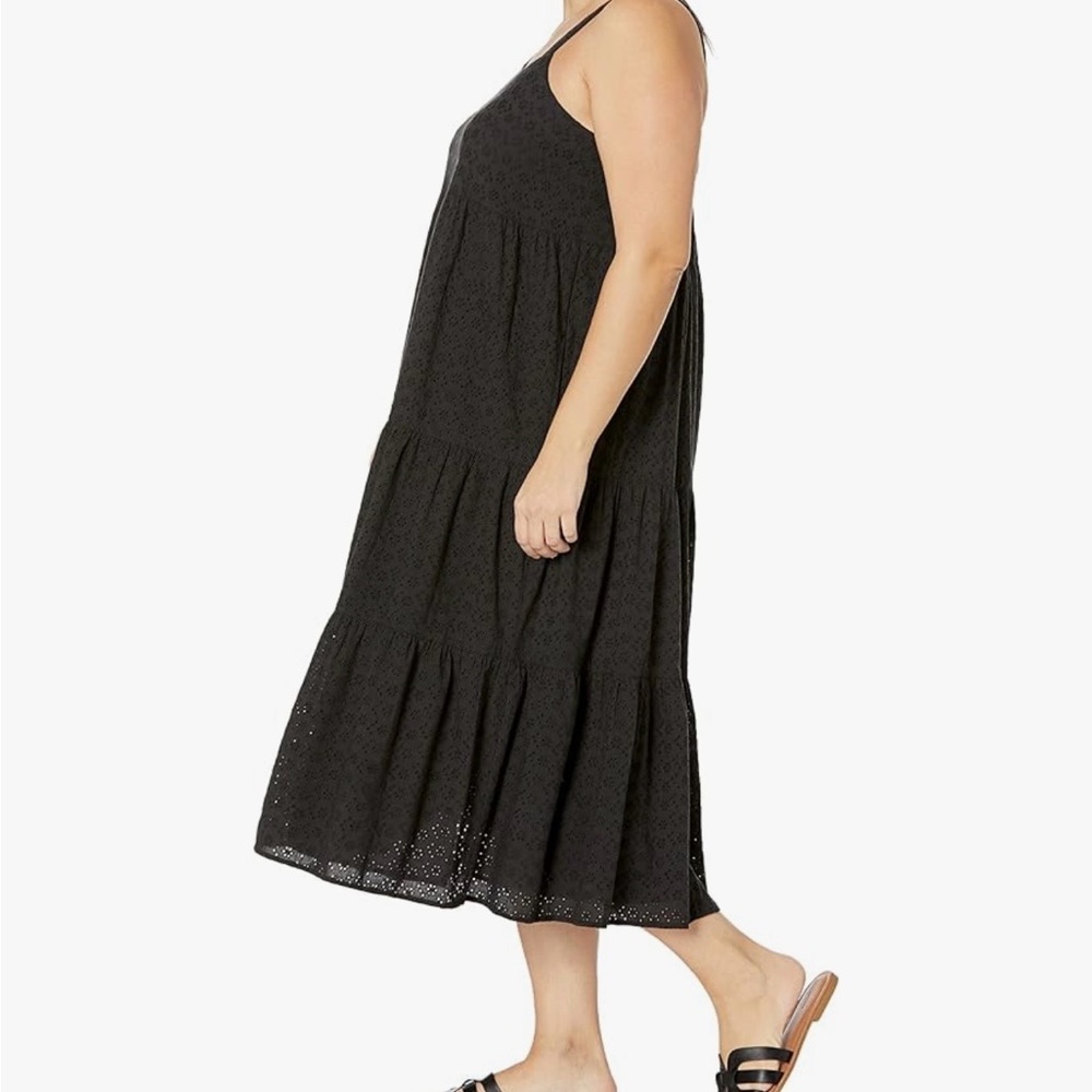 Women’s Black Eyelet Long Sleeve Dress - Sleeveless Tiered Maxi - Picture 10 of 11